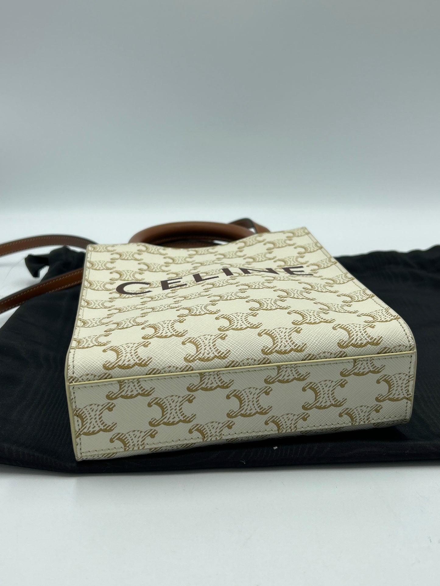 Like New! Celine Triomphe Canvas Calfskin Cabas Designer Tote